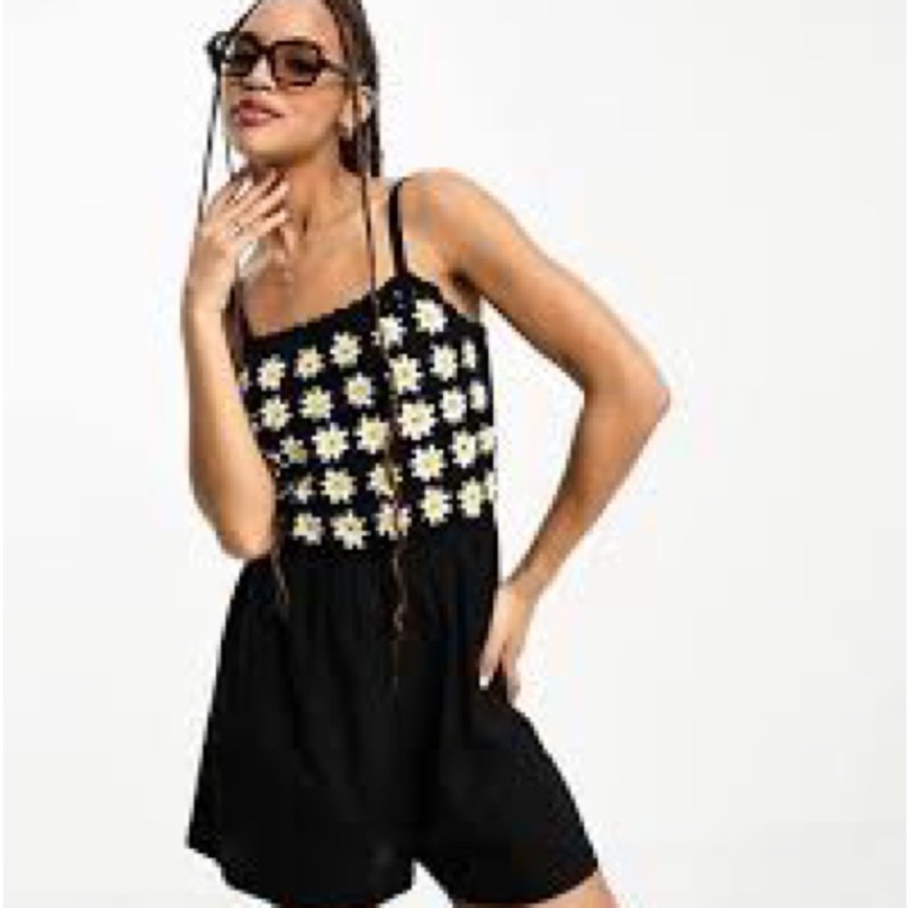 ASOS Crochet Daisy Romper Black size 6